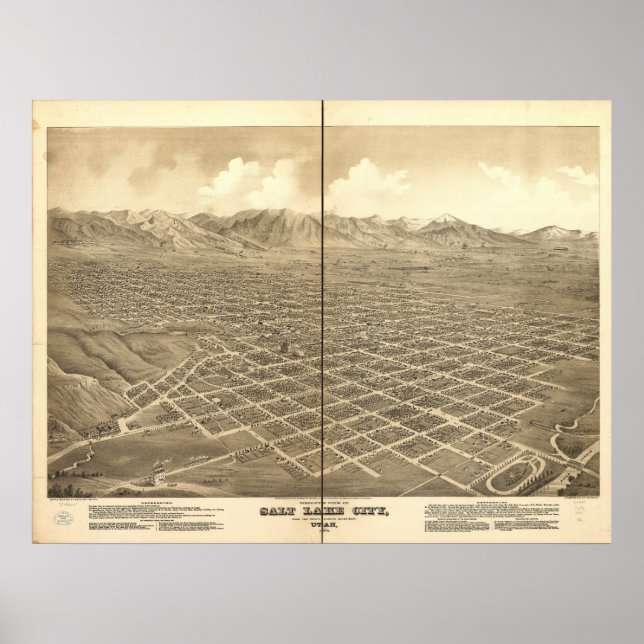 Salt Sjö City Utah 1875 Antique Panoramic Karta Poster (Framsidan)
