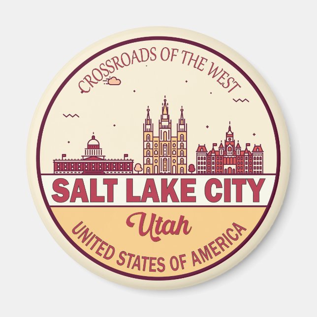 Salt Sjö City Utah City Skyline Emblem Magnet (Framsidan)