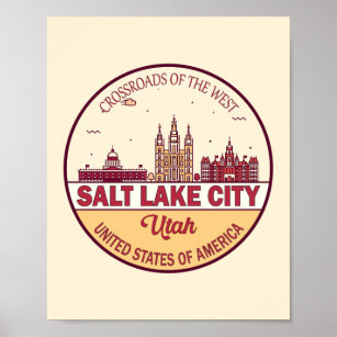 Salt Sjö City Utah City Skyline Emblem Poster