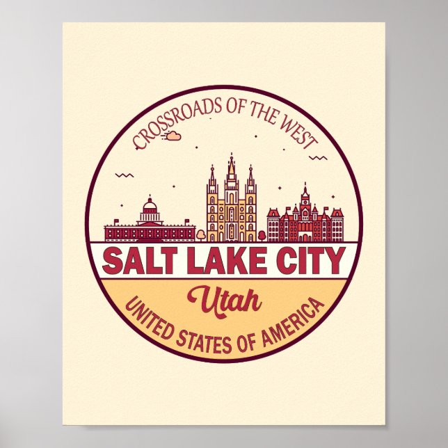 Salt Sjö City Utah City Skyline Emblem Poster (Framsidan)