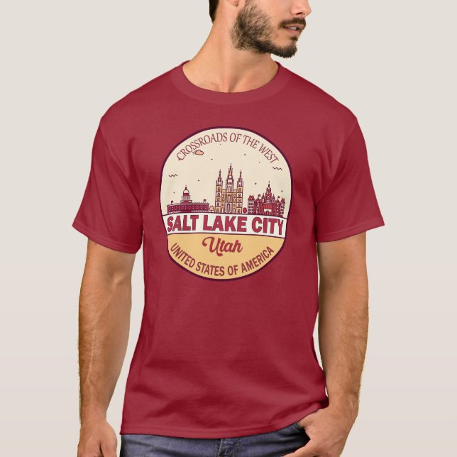 Salt Sjö City Utah City Skyline Emblem T Shirt (Framsida)