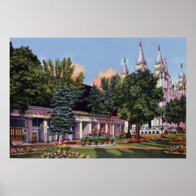 Salt Sjö City Utah Mormon Tabernacle och Temple Poster (Framsidan)