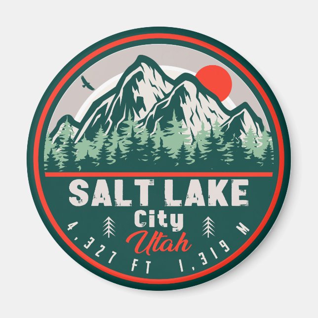 Salt Sjö City Utah Retro Sunset Souvenirs 60 Magnet (Framsidan)