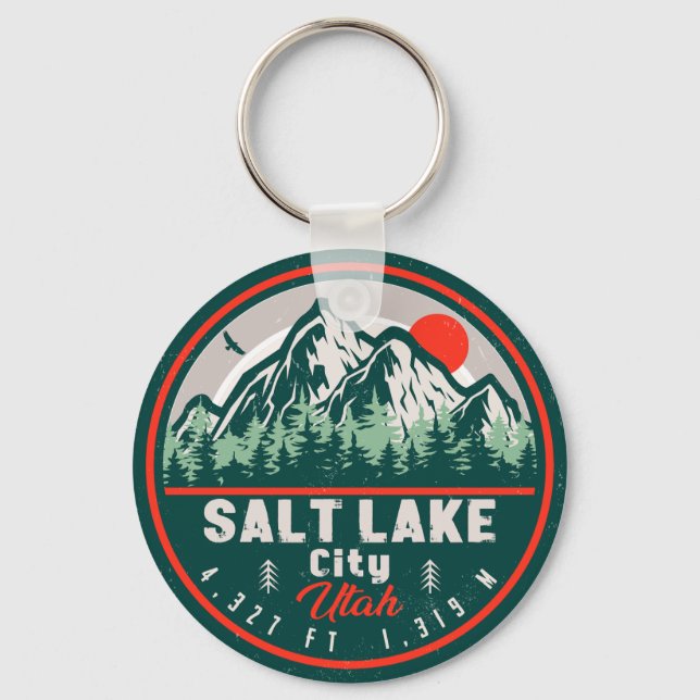Salt Sjö City Utah Retro Sunset Souvenirs 60 Nyckelring (Framsida)