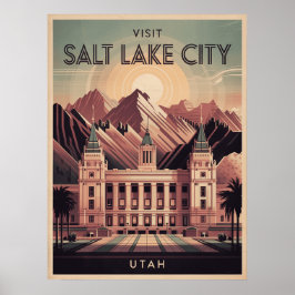 Salt Sjö City Utah Retro Travel Poster