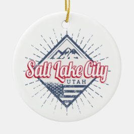Salt Sjö City Utah United Stater Mountain USA Julgransprydnad Keramik