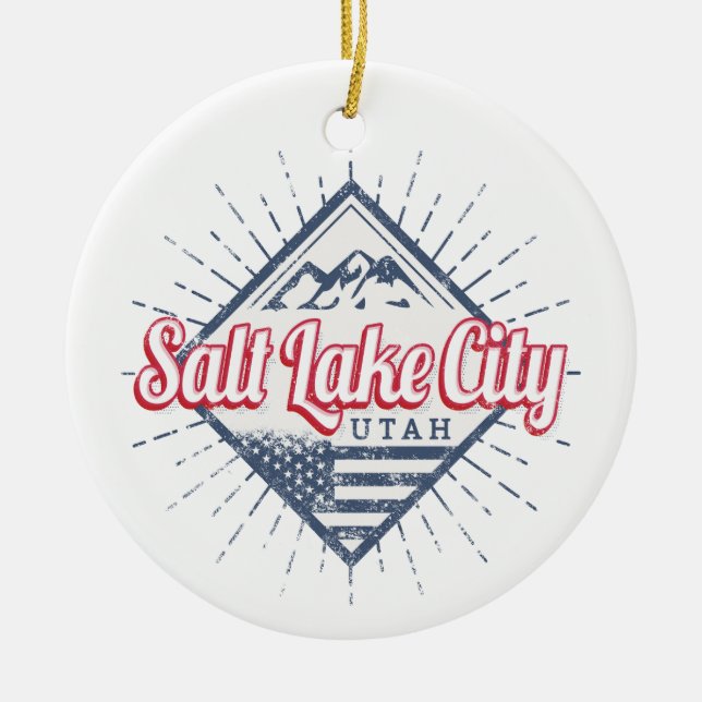 Salt Sjö City Utah United Stater Mountain USA Julgransprydnad Keramik (Framsidan)
