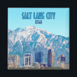Salt Sjö City Utah Vintage i centrala staden Magnet<br><div class="desc">Visning byggnad i centrala och bergsområden i Salt Sjö City,  Utah,  USA,  på en magnet i ditt hem som minnesmärke över en av Amerikas underbarare platser!</div>
