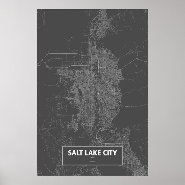 Salt Sjö City, Utah (vit på svart) Poster (Framsidan)