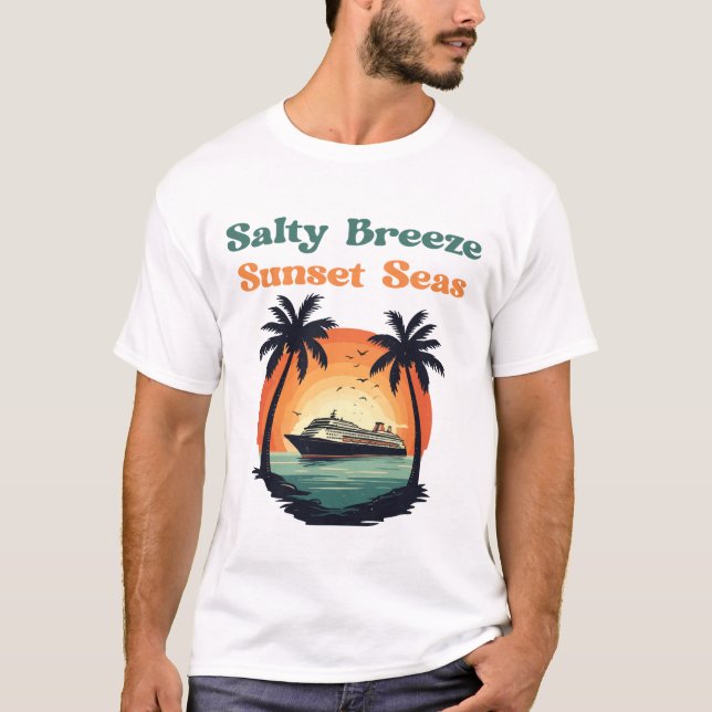 Salt Vind Solnedgång Hav Retro Kryssningsstämning T Shirt (Framsida)