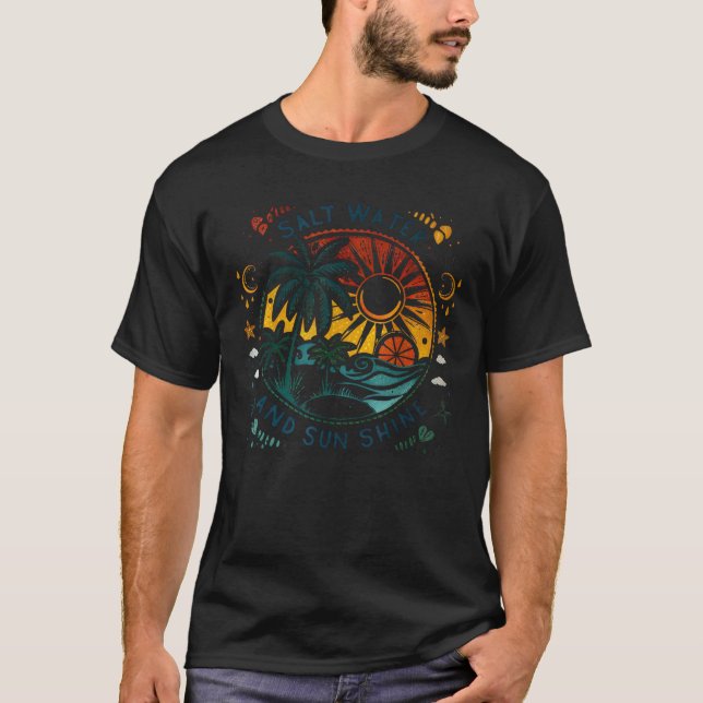 Salt Water And Sun Shine Beach Palm Tree Summer Va T Shirt (Framsida)