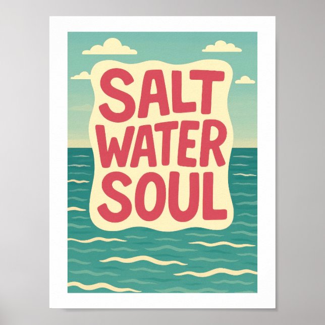 Salt Water Soul Retro Beach Ocean Typografi Kust Poster (Framsidan)