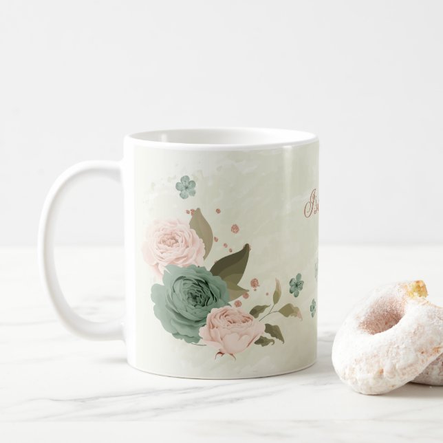sälta grön rodnad blom-  kaffemugg (Med munk)