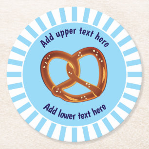 Saltad Pretzel Nibbles - Snacks på blå och vit Underlägg Papper Rund