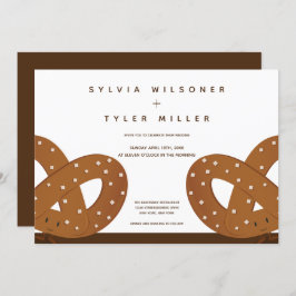 Saltade Pretzels Illustration Bröllop White Brown Inbjudningar