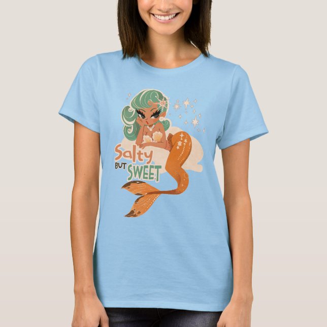 Saltfast men söt Sjöjungfru: Spelande Retro Ocean  T Shirt (Framsida)