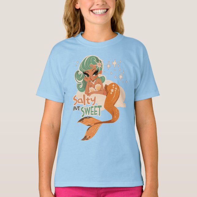 Saltfast men söt Sjöjungfru: Spelande Retro Ocean  T Shirt (Framsida)