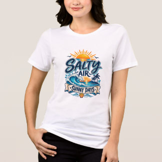 Saltig luft Soliga dagar Strand Sommar Typografi T Shirt