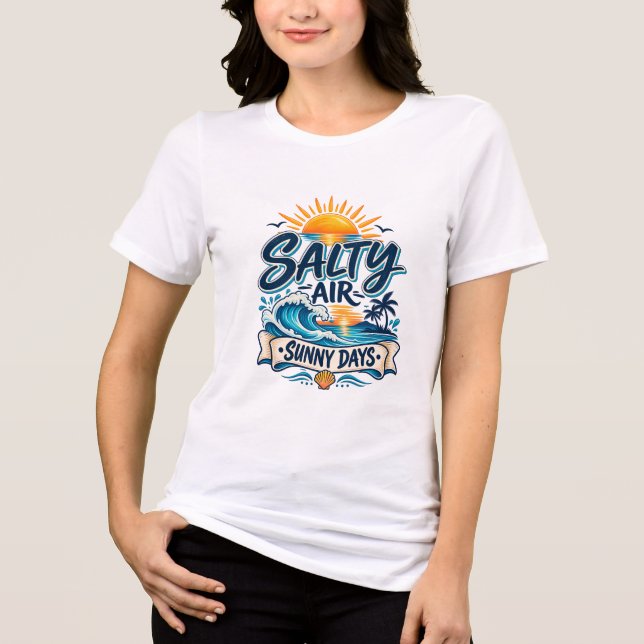 Saltig luft Soliga dagar Strand Sommar Typografi T Shirt (Framsida)