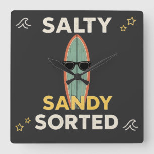 Saltig Sandy Sorterad Rolig Surfbräda Strand Somma Fyrkantig Klocka