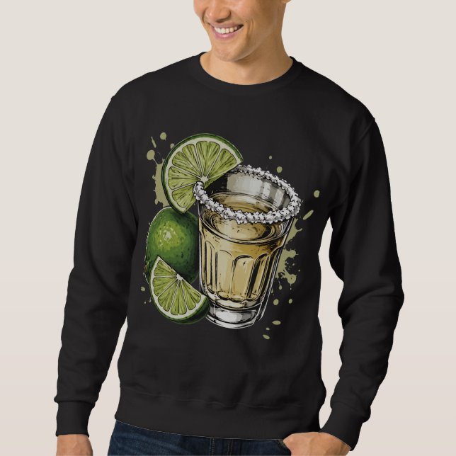 Saltkantad Tequila Shot med Lime Illustration Lång Ärmad Tröja (Framsida)