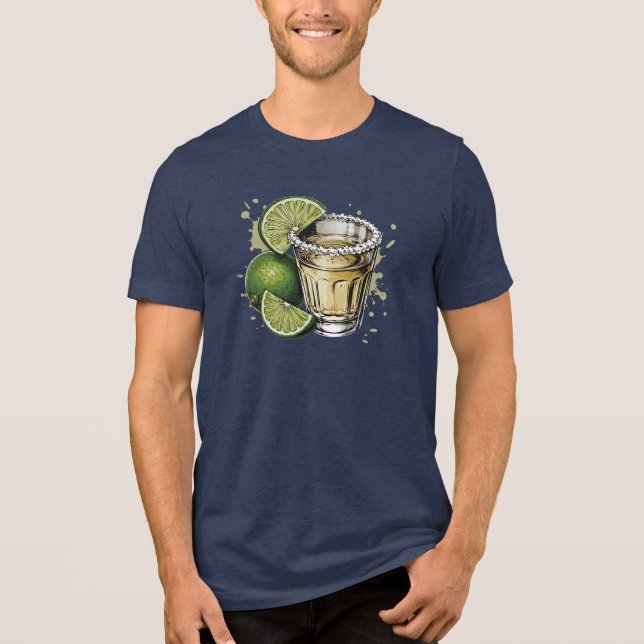 Saltkantad Tequila Shot med Lime Illustration T Shirt (Framsida)