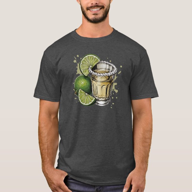 Saltkantad Tequila Shot med Lime Illustration T Shirt (Framsida)