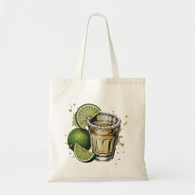 Saltkantad Tequila Shot med Lime Illustration Tygkasse (Framsidan)