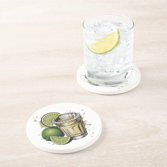 Saltkantad Tequila Shot med Lime Illustration Underlägg (Sidan)