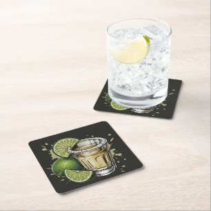 Saltkantad Tequila Shot med Lime Illustration Underlägg Papper Kvadrat