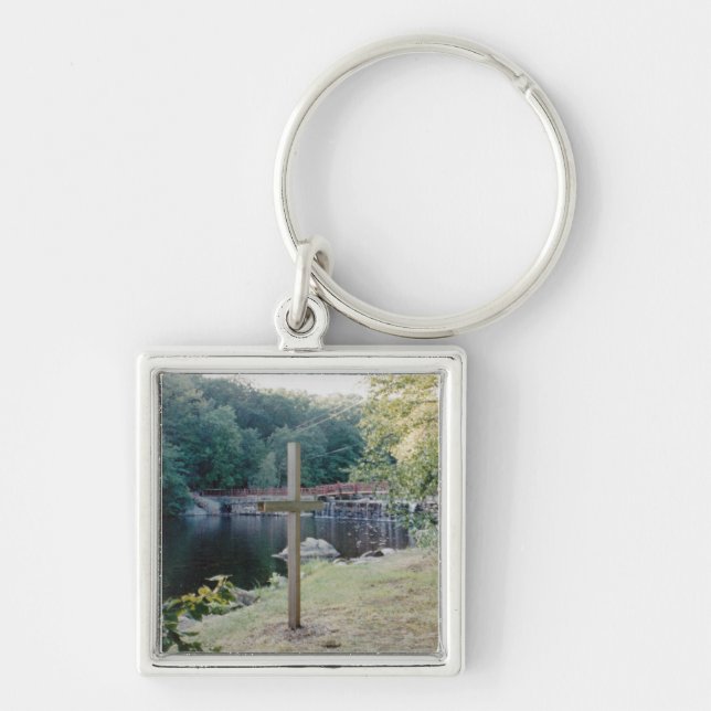 Saltning Kor Fyrkantig Silverfärgad Nyckelring (Framsidan)