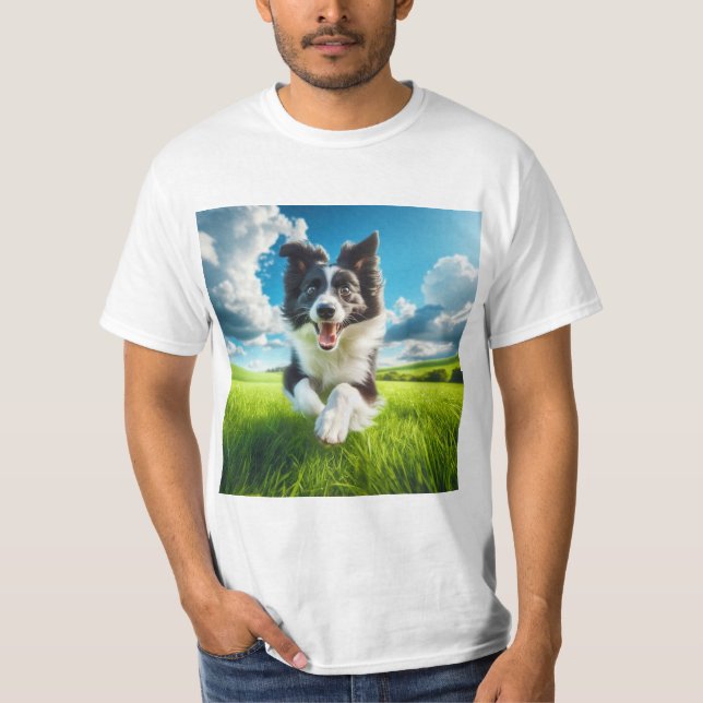 Salto de Alegría: Border Collie en el Campo T Shirt (Framsida)