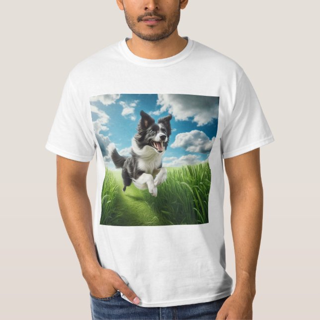 Salto de Alegría: Un Border Collie en Plena Acción T Shirt (Framsida)