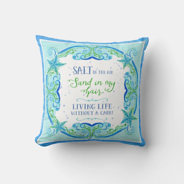 Saltsalt i sandfisk (Swirl Ocean Watercolor) Kudde (Framsida)