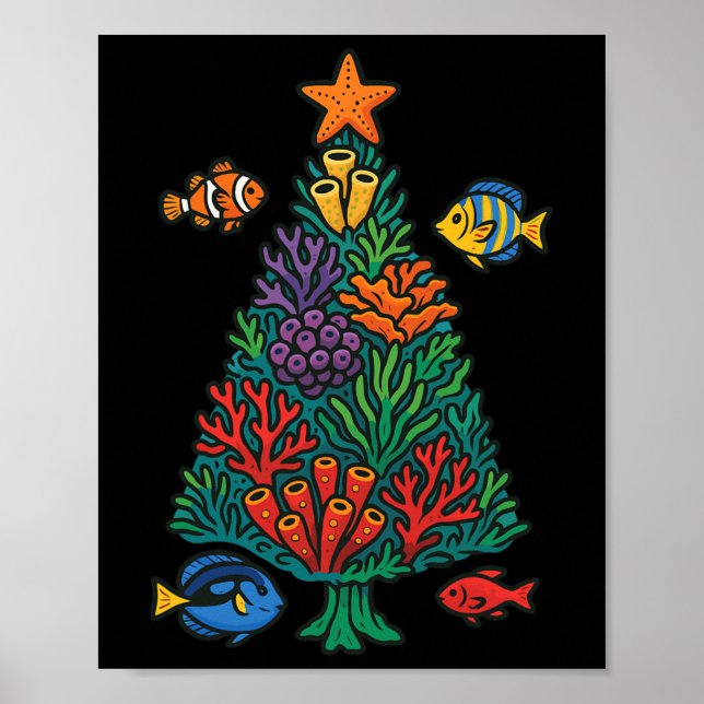 Saltvatten Aquarium Julgran 1 Poster (Framsidan)