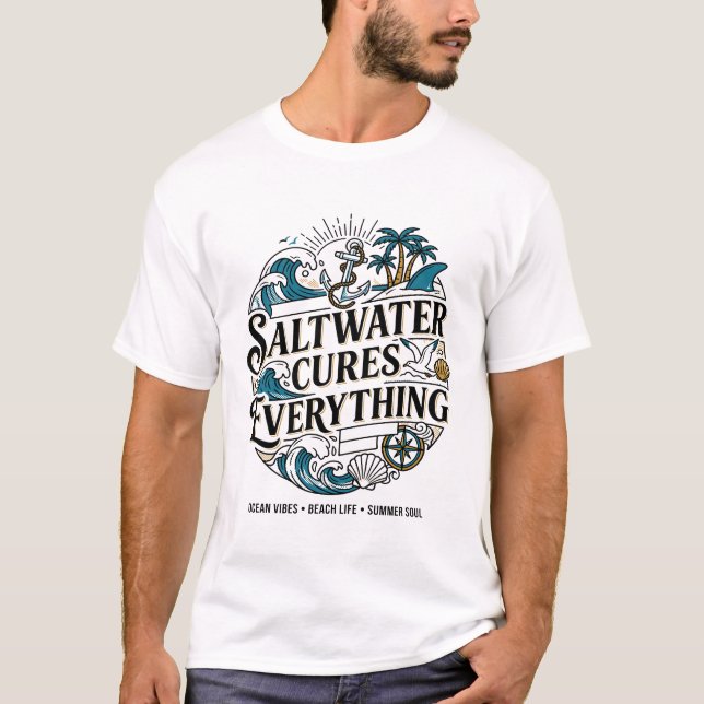 Saltvatten botar allt Marin Ocean Tema T Shirt (Framsida)