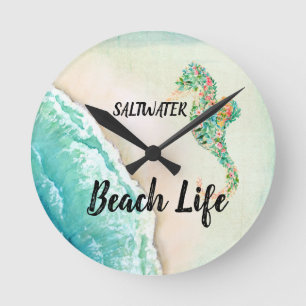 Saltwater Beach Life Seahorse Rund Klocka