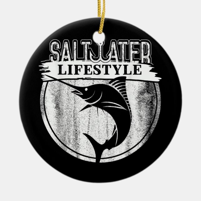 Saltwater Deep Sea Fishing Angler Fisherman Sport Julgransprydnad Keramik (Framsidan)