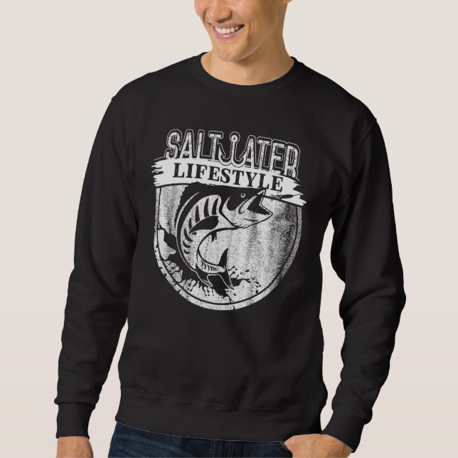 Saltwater Deep Sea Fishing Angler Fisherman Sport Lång Ärmad Tröja (Framsida)