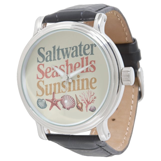 Saltwater Seashells Sunshine Summer Beach Vacation Armbandsur (Vinklad)