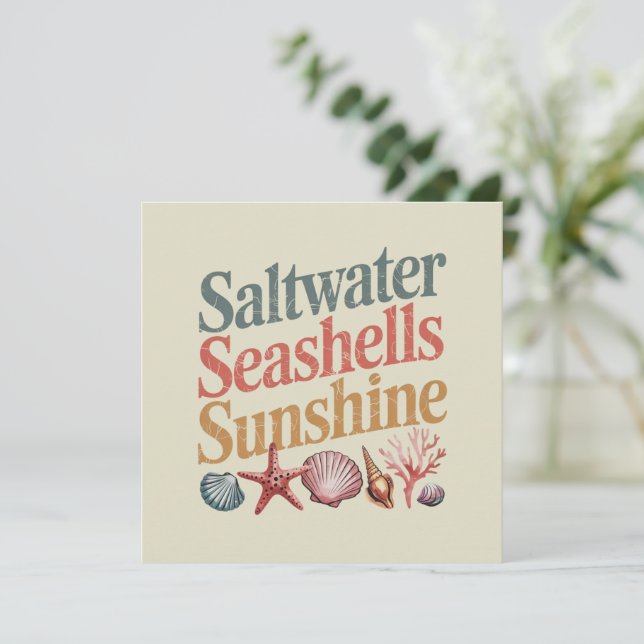Saltwater Seashells Sunshine Summer Beach Vacation Inbjudningar (Stående Fram)