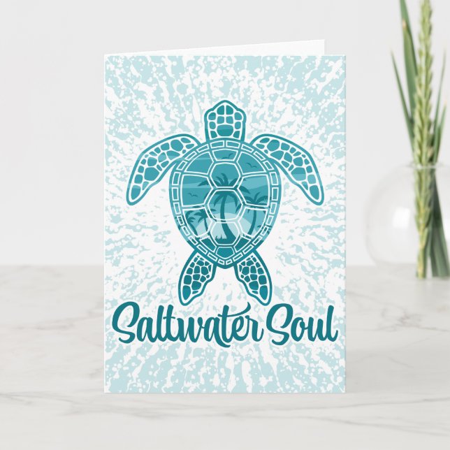 Saltwater Soul Tropical Sea Turtle med Handflatan  Kort (Framsida)