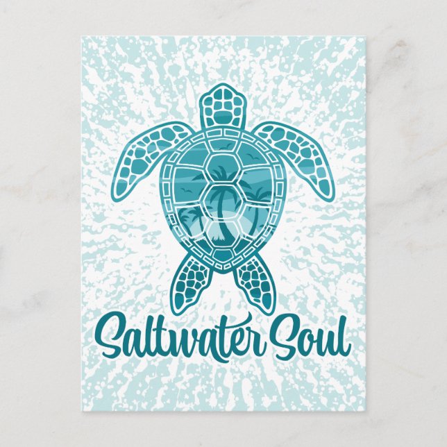Saltwater Soul Tropical Sea Turtle med Handflatan  Vykort (Framsida)