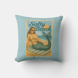 Salty Beach Retro Pin-Up Mermaid Art Coastal Decor Kudde