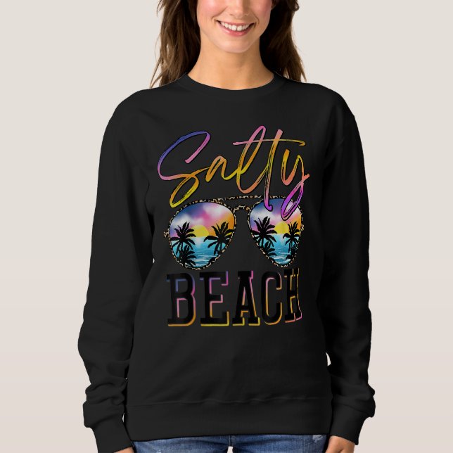 Salty Beach Sunglasses Leopard Beach Summer Vacat T Shirt (Framsida)