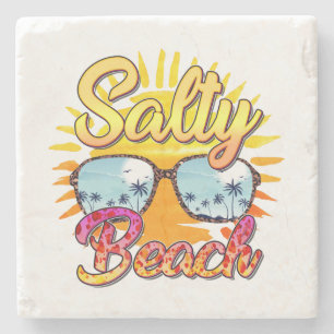 Salty Beach Tropiska Sol och Handflatan Träd Stenunderlägg