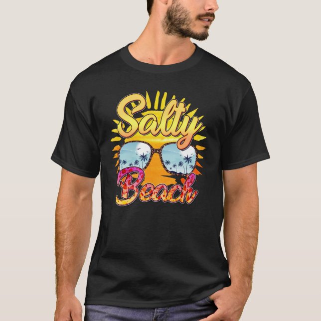 Salty Beach | Tropiska Sol och Handflatan Träd T Shirt (Framsida)