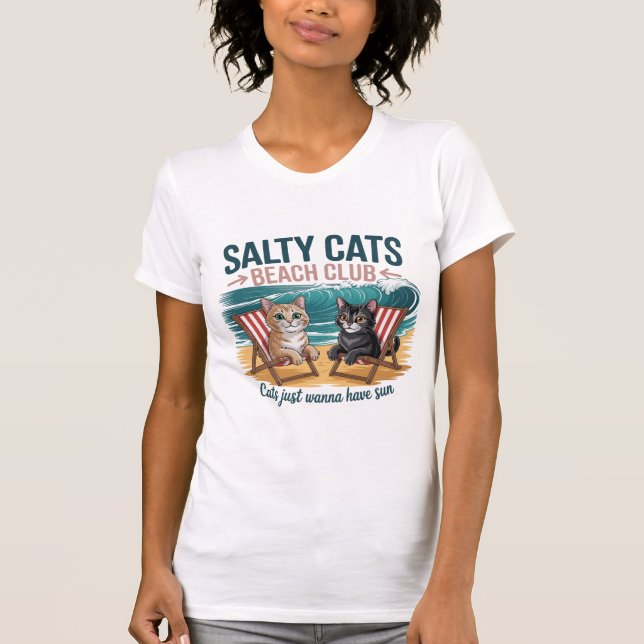 Salty Cats Beach Club, Summer Vacation, Funny Cats T Shirt (Framsida)