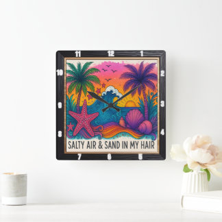 Salty Luft Beach Sunset Fyrkantig Klocka