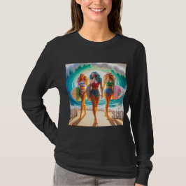 Salty Sisterhood Trio Flickor Beach Promenad Surfa T Shirt